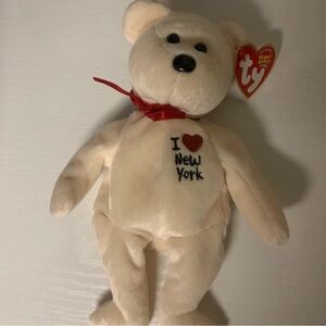 Ty I Heart New York Cream Teddy Bear with Red Heart and Ribbon